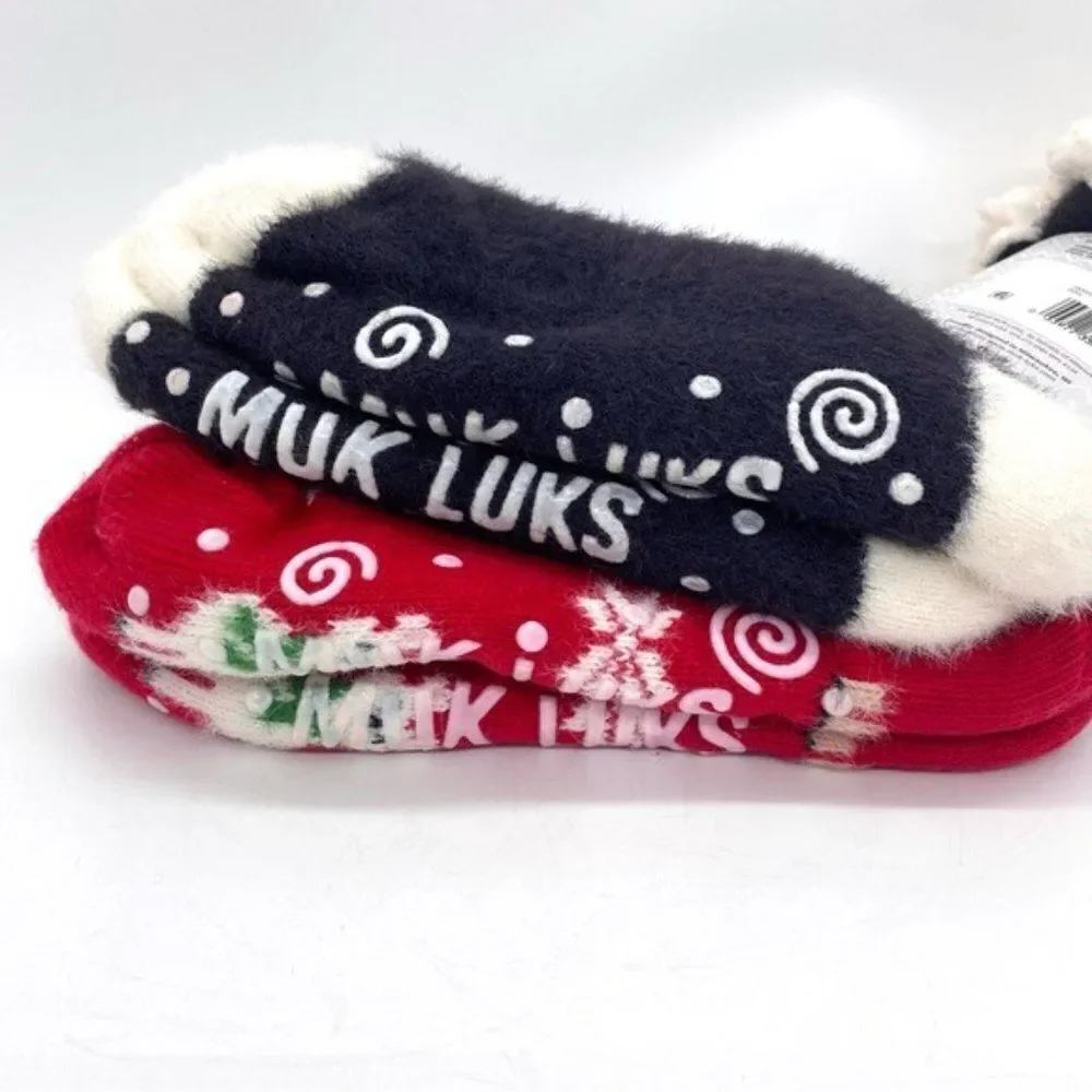 Muk Luks Women's Christmas Cabin Socks 2 Pair Pack New